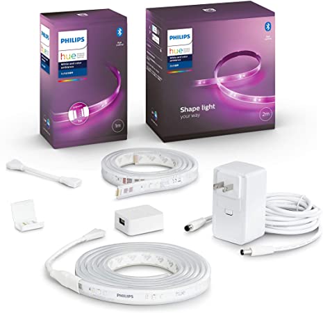 Philips Hue 555326 Phlips Hue BLE Lightstrip LED Light strip, 1m / 3 ft Extension, White w/Hue 555334 BLE Lightstrip LED Light strip, 2m / 6ft Base Kit, White