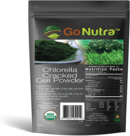 Chlorella Powder 1 lb Organic, raw, Non-GMO. 100% Pure Cracked Cell Wall Green Superfood High Protein Chlorophyll for Smoothie Vegan Supplement