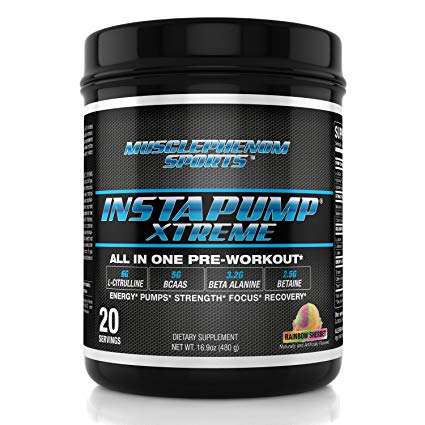 Instapump Xtreme All-in-One Pre Workout with L-Citrulline, Bcaa's, Creatine Monohydrate, Betaine Anhydrous, Agmatine Sulfate and More Amazing Taste Rainbow Sherbet 20 Servings