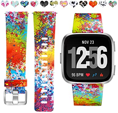 Maledan Compatible with Fitbit Versa 2 Bands for Women, Fadeless Pattern Band Printed Floral Strap Replacement for Fitbit Versa/Versa 2/Versa Lite SE Smart Watch, Splash-Ink, Large