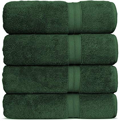Luxury Premium Turkish Cotton 4-Piece Bath Towels, Long-Stable 20/2, 2 Ply Turkish Ring-Spun Cotton Yarn Makes The Luxe-Factor, Eco-Friendly, (Moss)
