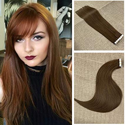 Komorebi #8 Light Brown-24Inch Tape in Human Hair Extensions Light Brown Extension Double Side Tape Seamless Skin Weft Natural Straight Hair Extensions 20pcs 50g Long Straight Silky for Women and Girl