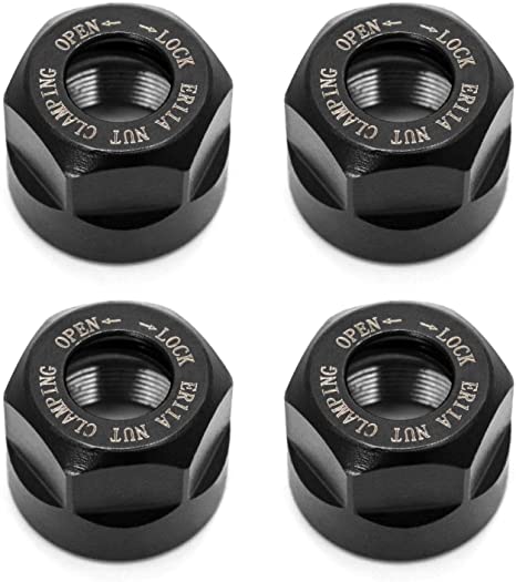 QWORK 4Pcs ER11-A Type M14 Thread Collet Clamping Hex Nuts, for CNC Milling Chuck Holder Lathe, Black