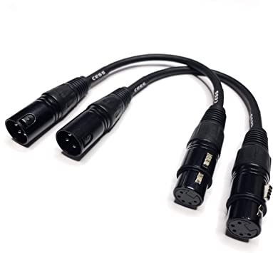 CESS-008 XLR3M to XLR5F DMX512 Adaptor Cable - 3 Pin Male XLR to 5 Pin Female XLR DMX Turnaround 6 inches - 2 Pack