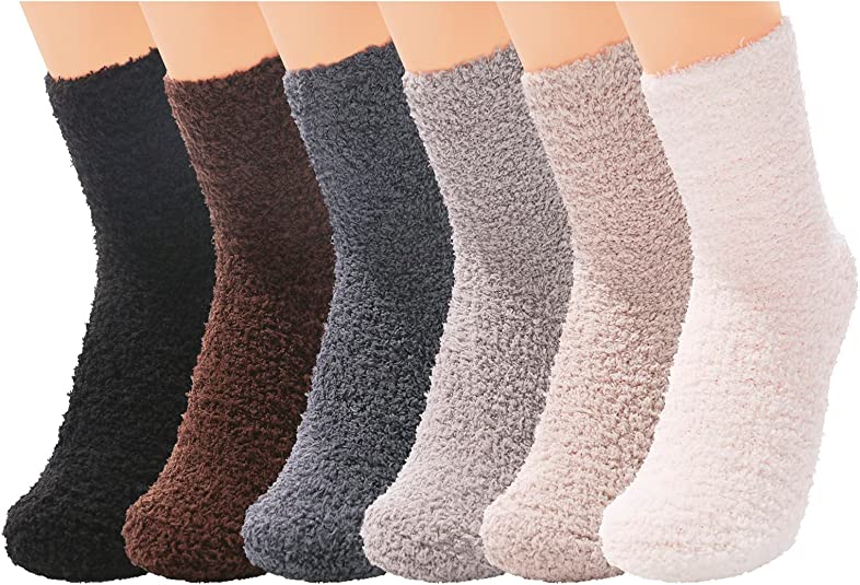 6 Pairs Fuzzy Socks for Women Warm Soft Fluffy Socks Comfy Slipper Cozy Socks Microfiber Plush Socks for Winter Home Sleep Gifts