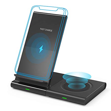 Wireless Charger, Dual wireless charger Qi Certified Magnetic Wireless Charging Stand & Dock, Compatible with iPhone XR/XS MAX/XS/X/8/8 Plus/Airpod, Samsung Galaxy S10/S9/S8/S7/Note 9/8, Galaxy Watch/