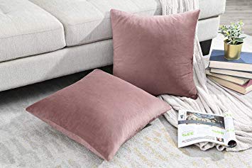 COMFORTLAND 18 x 18 Pillow Covers Decorative Pack of 2 Solid Soft Velvet Throw Pillow Cases Set Euro Accent Pillowcases Square Cushion Covers for Indoor Bedroom Sofa Couch Bed Kids,Dusty Rose Pink