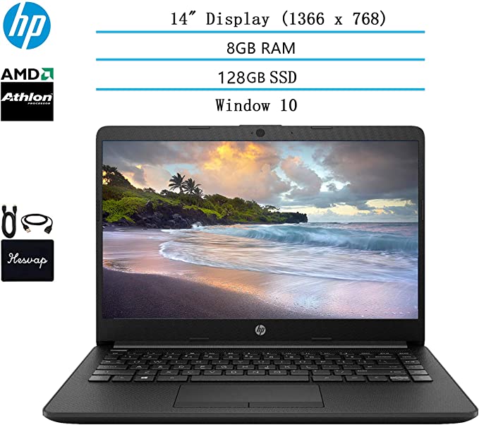 2020 Newest HP 14" HD Laptop for Business and Student, AMD Athlon Silver 3050U Processor (Beat i5-7200U), 8GB DDR4 RAM, 128GB SSD, 802.11ac, WiFi, Bluetooth, HDMI, Windows 10 w/HESVAP Accessories