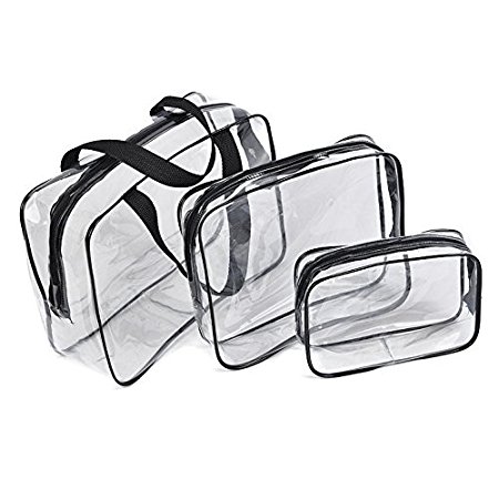 Healthcom 3 in 1 Makeup Bags & Cases Plastic Travel Tolietry Bag Clear PVC Tolietry Travel Bag Organizer for Men and Women