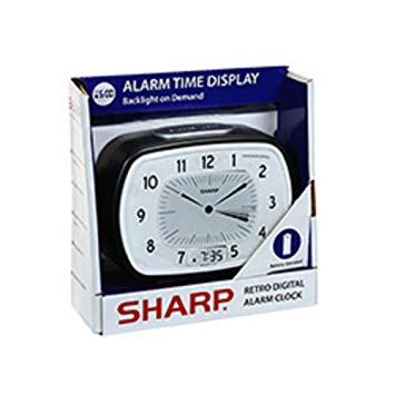 Sharp Retro Digital Analog Alarm Clock Black and White