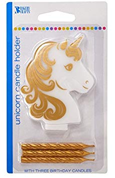 Golden Unicorn Birthday Candle Holder With Three Gold Candles