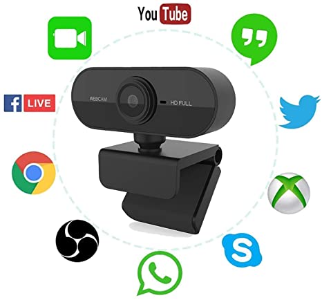 Webcam with Microphone, PC Laptop Desktop Computer Video Web Camera, Wide Angle HD Webcam 1080P for Skype YouTube Twitch OBS Streaming Video Conference, Webcam
