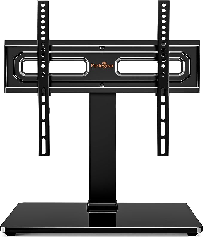 Perlegear Universal Swivel TV Stand for 32–60 Inch LCD/LED/OLED TVs up to 88 lbs, Tabletop TV Mount Stand with Tempered Glass Base, Height Adjustable TV Base with Tilt, Max VESA 400x400mm, PGTVS25