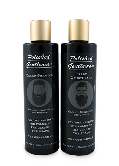 Polished Gentleman Beard Growth and Thickening Shampoo and Conditioner - With Organic Beard Oil - For Best Beard Look - For Facial Hair Growth