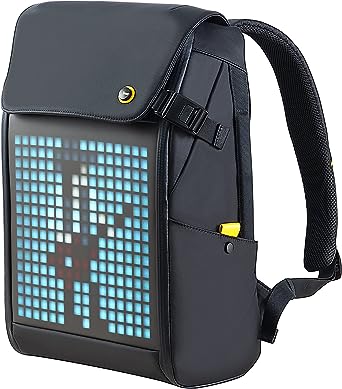 Divoom Pixoo Pixel Art Laptop Backpack Men, 15 Inch Waterproof School Backpack Laptop Backpack Bag Ladies Daypack with 16X16 RGB LED Screen for Men Women School Work Travel, Black