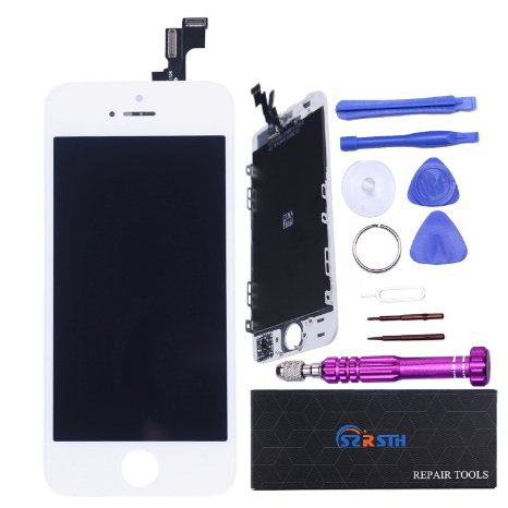 RSTH White LCD Screen Replacement Display Touch Digitizer Frame for iPhone 5S,Repair Tools Kit