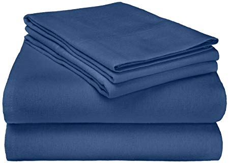 Superior Premium Cotton Flannel Sheets, All Season 100% Brushed Cotton Flannel Bedding, 3-Piece Sheet Set with Deep Fitting Pockets - Navy Blue Solid, Twin Bed