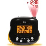 HITO Atomic Radio Controlled Projection Alarm Clock w Multi-function Display Backlight and Extra Night light- Battery operated Adaptor Black