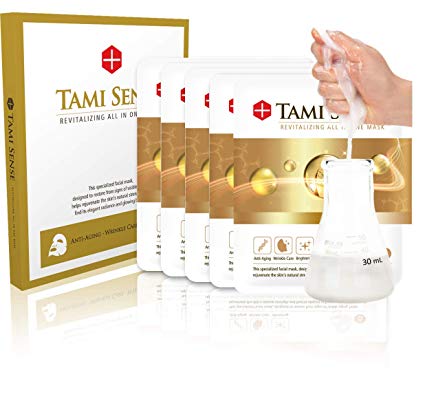 FAMENITY TAMI SENSE Korean EGF Mask Peptide Stem Cell Fermented Rice Extract Essence Ampoule K Beauty Facial Tencel 5 Mask Sheets-5 Weeks Supply-Instant Glow Effect for Dewy Skin, Anti Aging