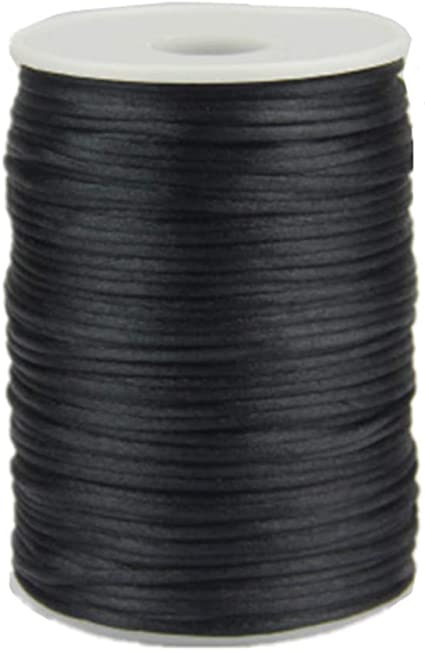 OZXCHIXU 2mm x 100 Yards Satin Nylon Trim Cord, Rattail, Chinese Knot, Kumihimo Cord (Black)