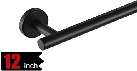 JQK Black Towel Bar, 9 Inch Stainless Steel Hand Towel Rack, Bathroom Towel Holder Matte Black Wall Mount, Total Length 12.1 Inch TB110L9-PB