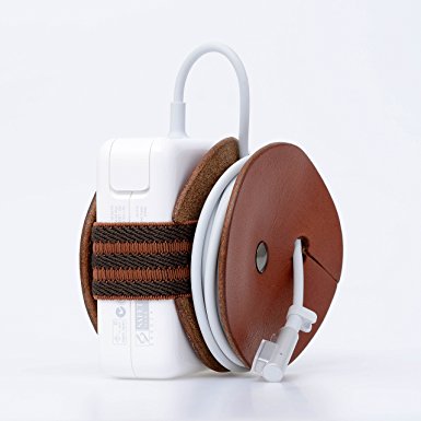 PowerPlay leather cable organizer for 85W & 60W MacBook power adapter (Mahogany/Striped)