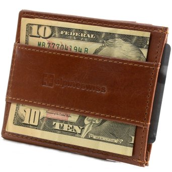 Alpine Swiss Money Clip Genuine Leather Super Thin Slim Cash Strap Wallet