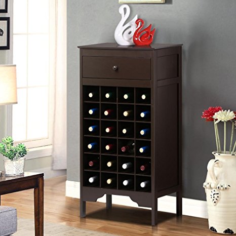 World Pride Heavy Duty Wood Wine Cabinet Rack Drawer Liquor Bottle Storage Holder Kitchen Bar Espresso