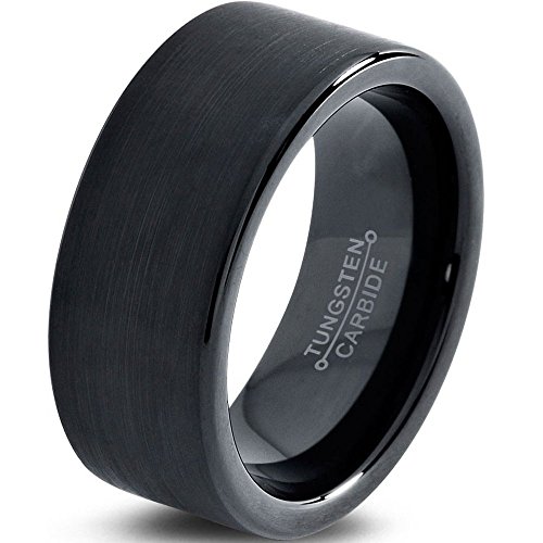 Tungsten Wedding Band Ring 9mm for Men Women Comfort Fit Black Pipe Cut Brushed FREE Custom Laser Engraving Lifetime Guarantee