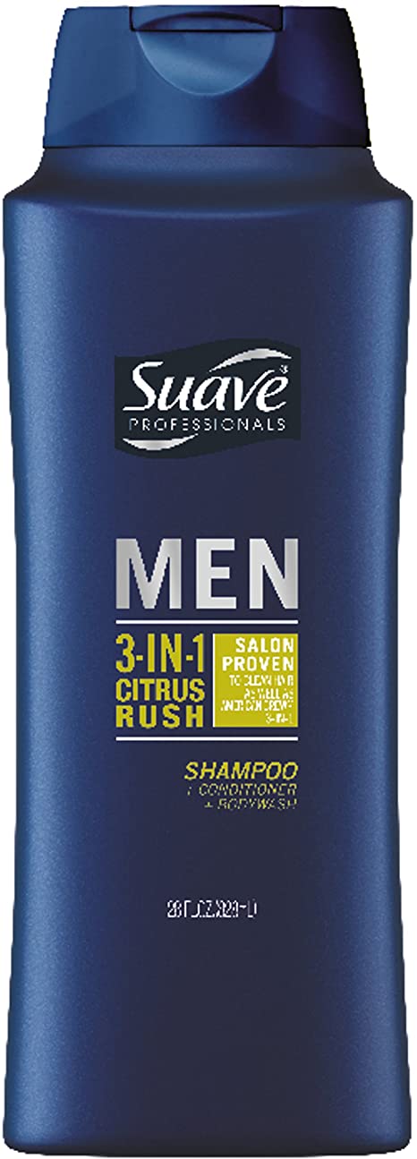 Suave Professionals mens, shampoo/conditioner/body wash, 3 in 1, citrus rush, 28oz