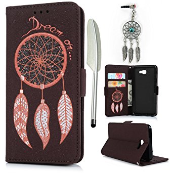 MOLLYCOOCLE J5 Prime Case,Wallet Kickstand Feature Case Embossed Dream Catcher PU Leather TPU Inner Bumper Wrist Strap Card Slots Flip Fold Cover for Samsung J5 Prime - Chocolate