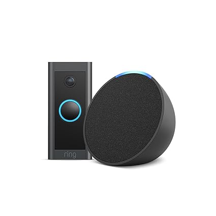 Ring Video Doorbell Wired von Amazon, Funktionert mit Alexa   Wir stellen vor: Echo Pop | Anthrazit - Smart&nbsp;Home-Einsteigerpaket