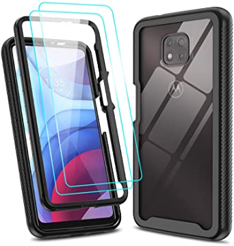 LeYi for Moto G Power 2021 Case (Not Fit 2020 Version), Motorola G Power 2021 Case with 2 Glass Screen Protector, Full-Body Rugged Bumper Shockproof Clear Phone Cover Cases for G Power 2021, Black