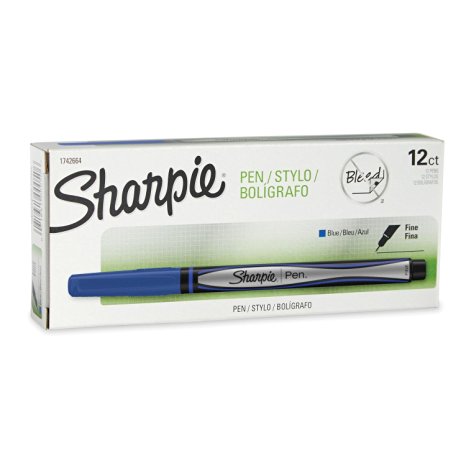 Sharpie Pens, Fine Point, Blue, Box of 12