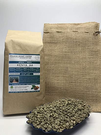 5 Pounds – Northern Africa – Kenya – Unroasted Arabica Green Coffee Beans – Grown In Region Nyeria – Altitude 1500M – Varietals Bourbon,SL34 – Drying/Milling Process Fully Washed - Includes Burlap Bag
