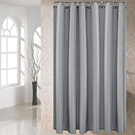 YUUNITY Polyester Fabric Shower Curtain with Hooks Waterproof Eco-Friendly Washable, Grey (72x72)