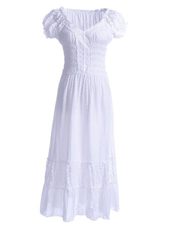 Anna-Kaci S/M Fit Peasant Maiden Boho Inspired Cap Sleeve Lace Trim Dress