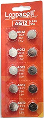 LOOPACELL AG12 LR43 386 SR43 1.5V Alkaline Button Cell Watch Batteries 10 Pack