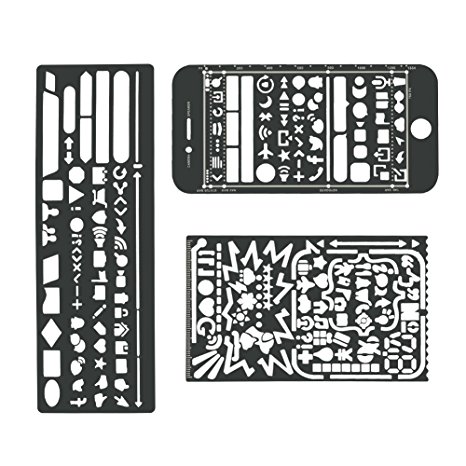 BUTEFO Pack of 3 Stainless Steel Drawing Painting Stencils Scale Template Sets Graphics Stencils for bullet journal， Scrapbooking, Card and Craft Projects