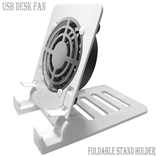 Desk USB Fan Air Circulator Fan USB Table Desk Portable Fan,Small Personal USB Fan Smartphones Stand Holder Cell Phone Stand Holder Cooling Cooler Fan Cooling Pad Radiator Foldable Stand Holder(White)