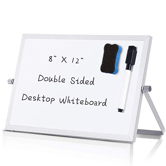 Small Dry Erase White Board - Desktop Portable Mini WhiteBoard Easel 8"x 12", 360 Degree Reversible to Do List Notepad for Office, Home, School.