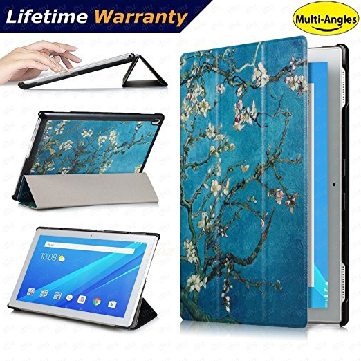 Lenovo Tab 4 10 Case(2017 Release) - DHZ Multi-Viewing Ultra Lightweight Smart Cover Slim Tri-fold Stand Leather Case for Lenovo Tab4 10 inch tablet(2017 version) with Auto Wake / Sleep,Apricot Flower