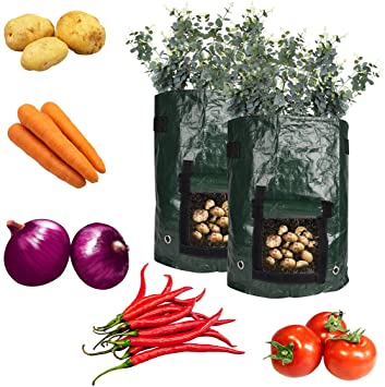 YSBER Potato Grow Bags 2 Pack 10 Gallon Thickened PE Material Garden Plant Grow Bag with Handles and Flap. (10 Gallon, 2 Pack)