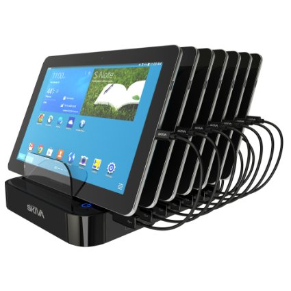 Skiva 7-Port USB Charging Station Dock ( 7 free micro-usb cables) for iPhone 6 Plus/6/5S/5C/5/4S, iPad Air/Mini/3/2/1, Samsung Galaxy S6 Edge/S6/S5/S4/S3/Note/Note2/Tab etc(StandCharger,AC122)