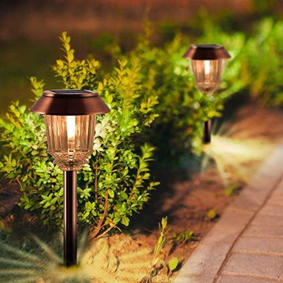 Solar Lights Outdoor - Solar Pathway Lights (2 Pack), Bronze Stainless-Steel Design, Dimmable Warm White Light, Ideal for Decoration of Garden, Path, Yard and Walkway