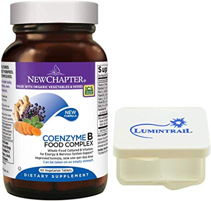 New Chapter Vitamin B Complex - Coenzyme B Food Complex with Vitamin B12   B6 - Whole-Food - 60 Vegetarian Tablets Bundle with a Lumintrail Pill Case