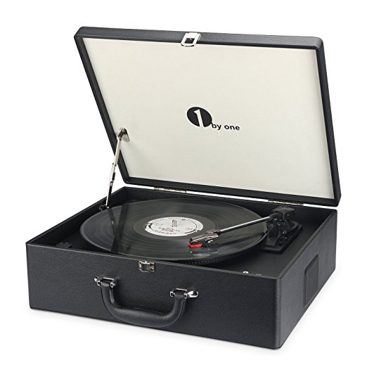 1byone Suit-case Style Turntable with Speaker, Bluetooth support and Vinyl-To-MP3 Recording, Belt Driven Record Player, Black