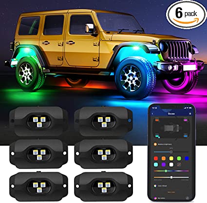 Govee Rock Lights with Smart APP Control, RGBW Underglow Car Lights with 64 Scene Modes, 6 Pods Warm White Under Car Lights with IP67 Waterproof and Reactive Music Mode for Cars, Trucks, DC 12V