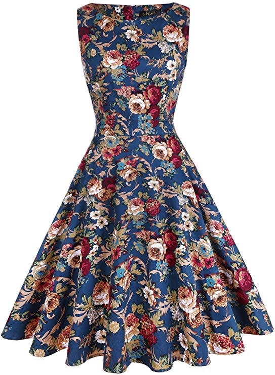 IHOT Vintage Tea Dress 1950's Floral Spring Garden Retro Swing Prom Party Cocktail Dress for Women