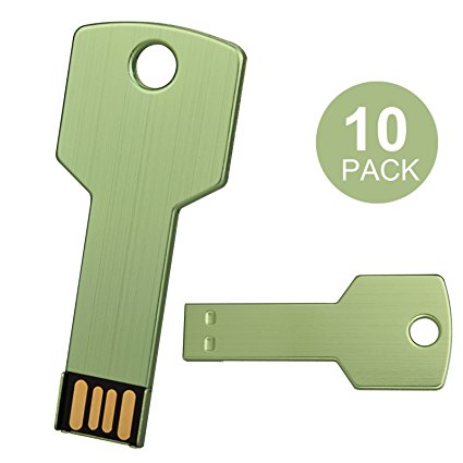 10PCS 8GB USB Flash Drive Metal Key Design USB Flash Drive Metal Key Shaped Memory Stick USB 2.0 Green 8G